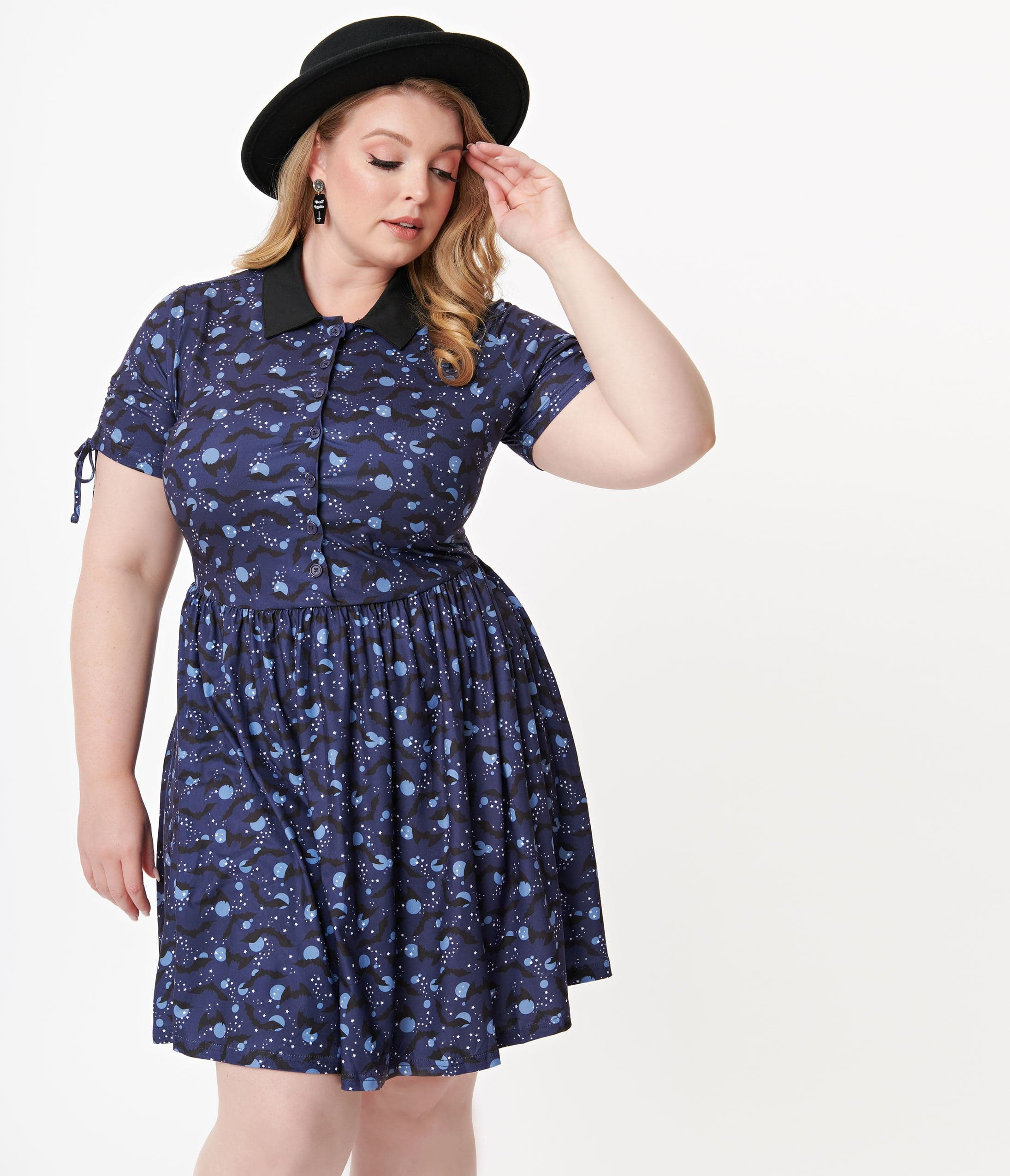 

Unique Vintage Plus Size Purple & Black Bats Print Brady Flare Dress