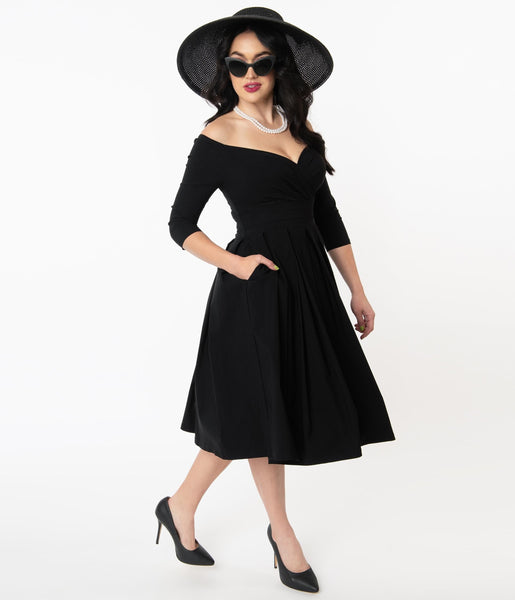 Unique Vintage 1950s Black Marceline Swing Dress