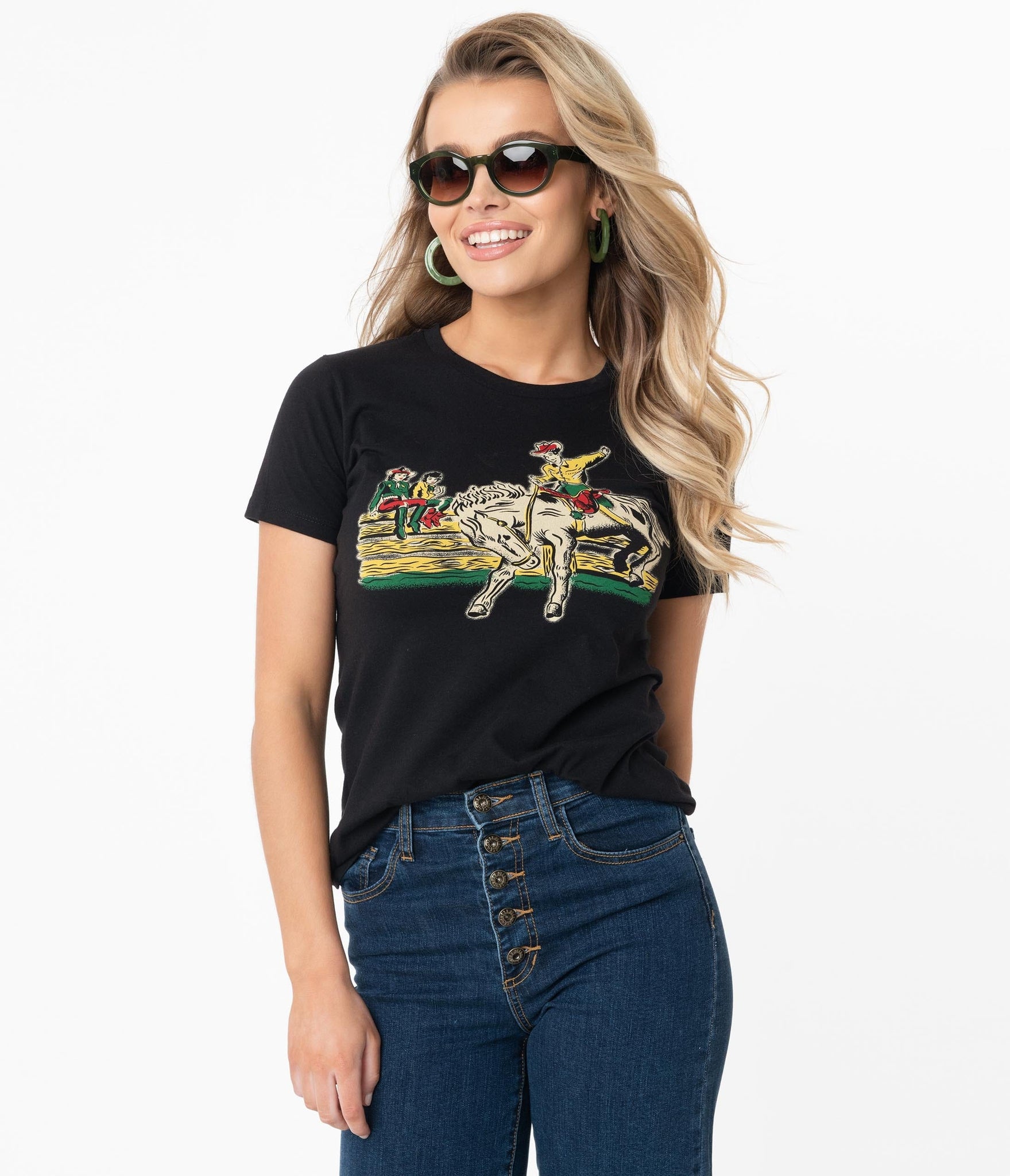 Vintage Western Rodeo Cowboy Fitted Graphic Tee Shirt