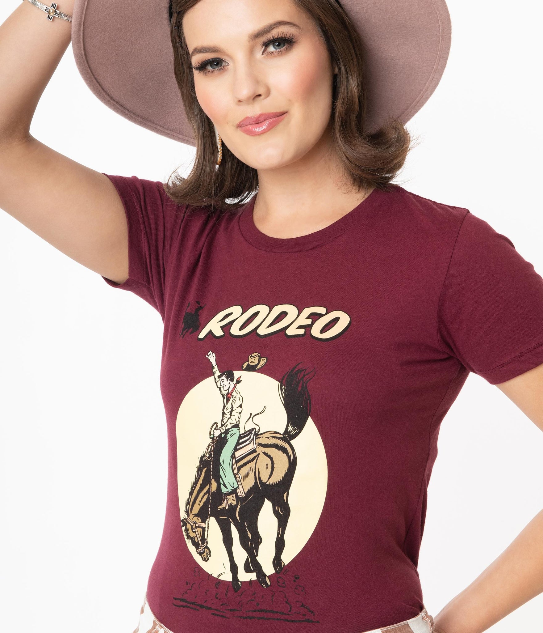 Maroon Rodeo Fitted Graphic Tee Shirt