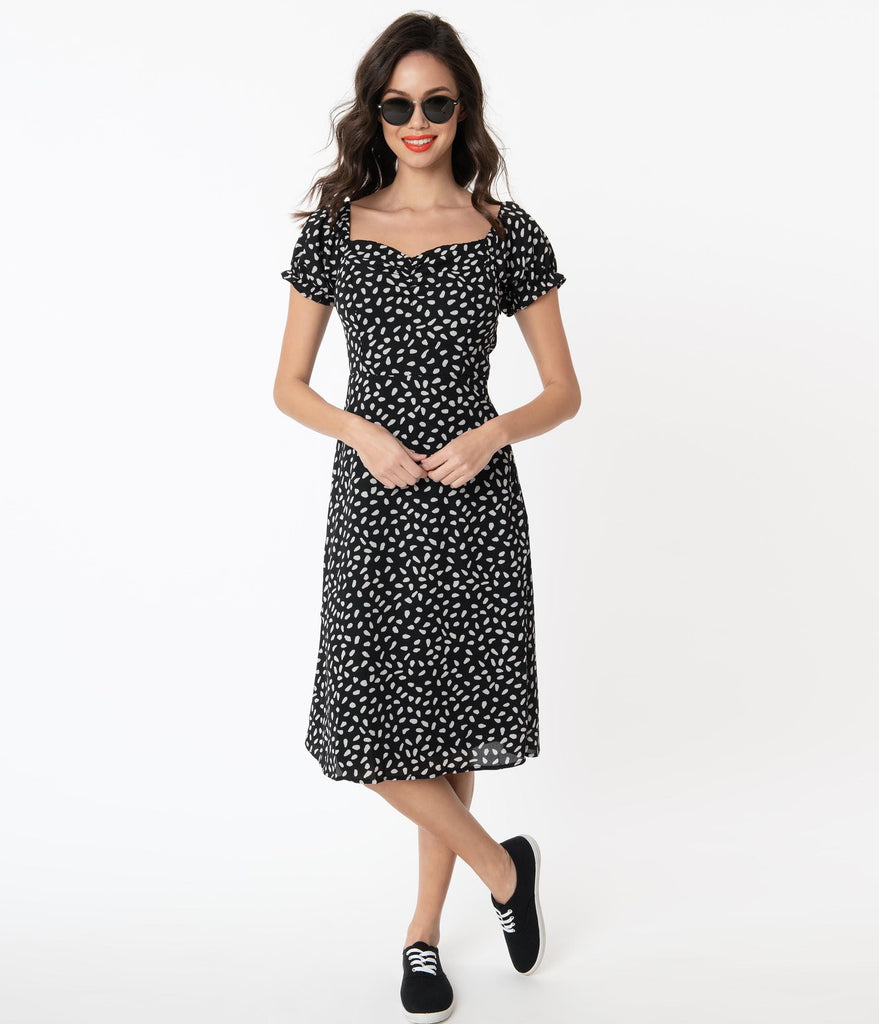 black and white print midi dress