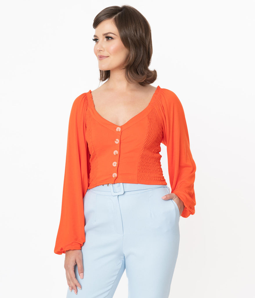 orange smocked top