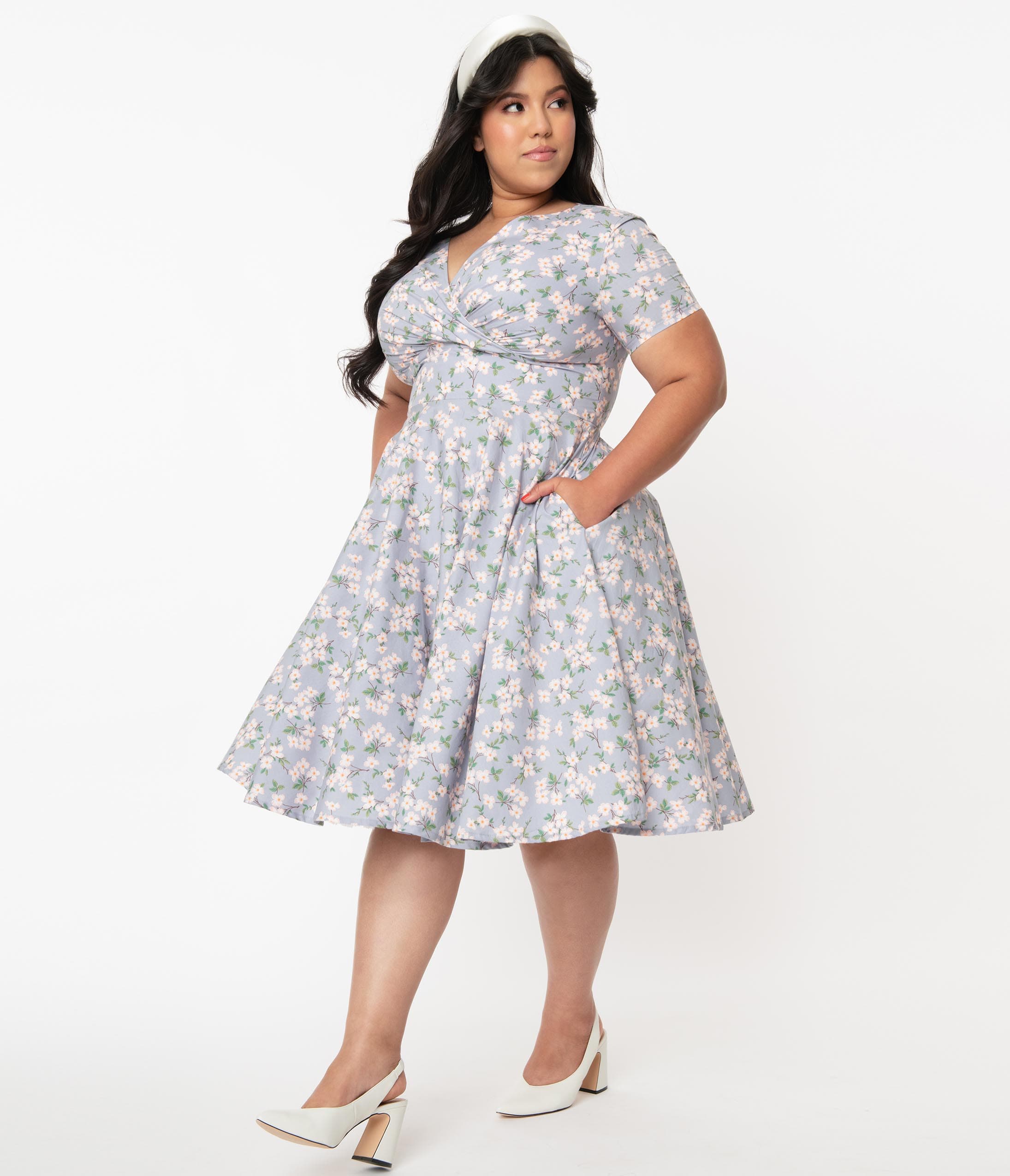 

Magnolia Place Plus Size Dusty Blue & Pink Floral Alyssa Swing Dress