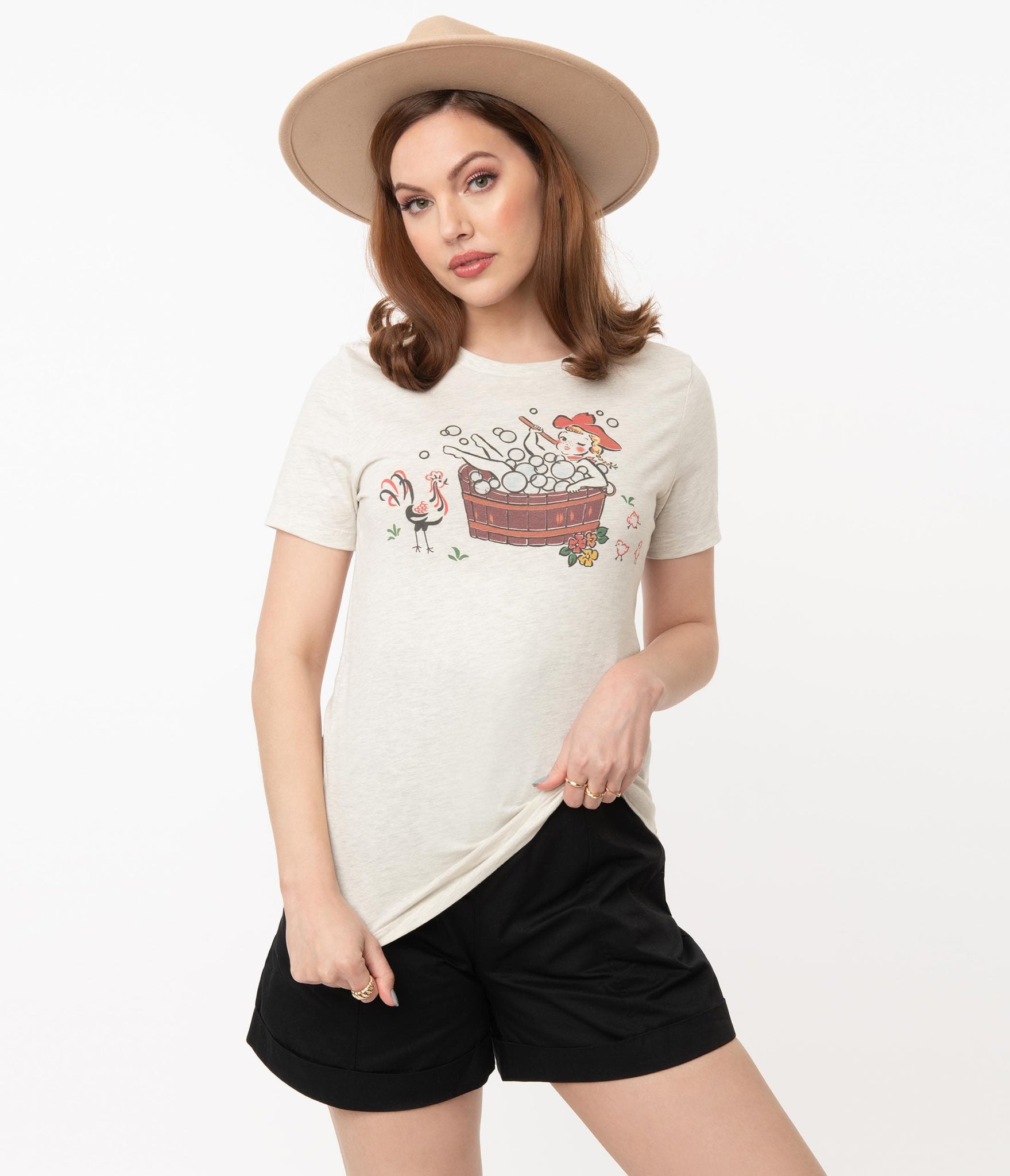 Cowgirl Bubble Bath Pin-Up Fitted Tee Shirt