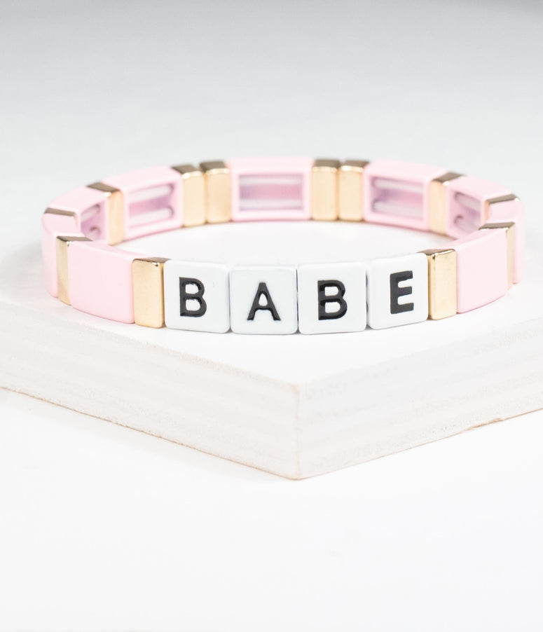 1980s Pink & Gold Babe Word Bracelet