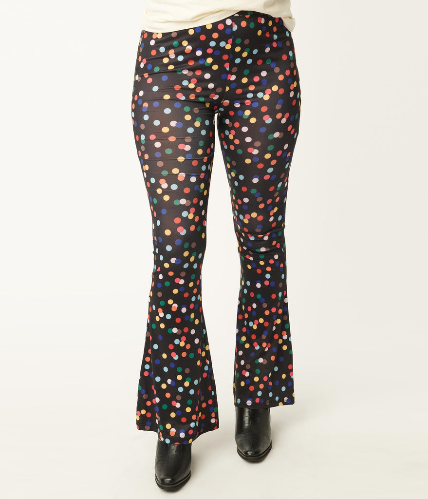 genstand Søjle radikal Black & Multicolor Polka Dot Flare Pants – Unique Vintage