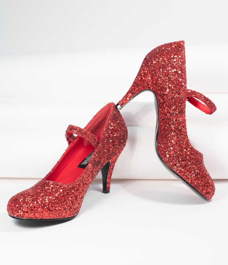 Red Glitter Mary Jane Glinda Heels