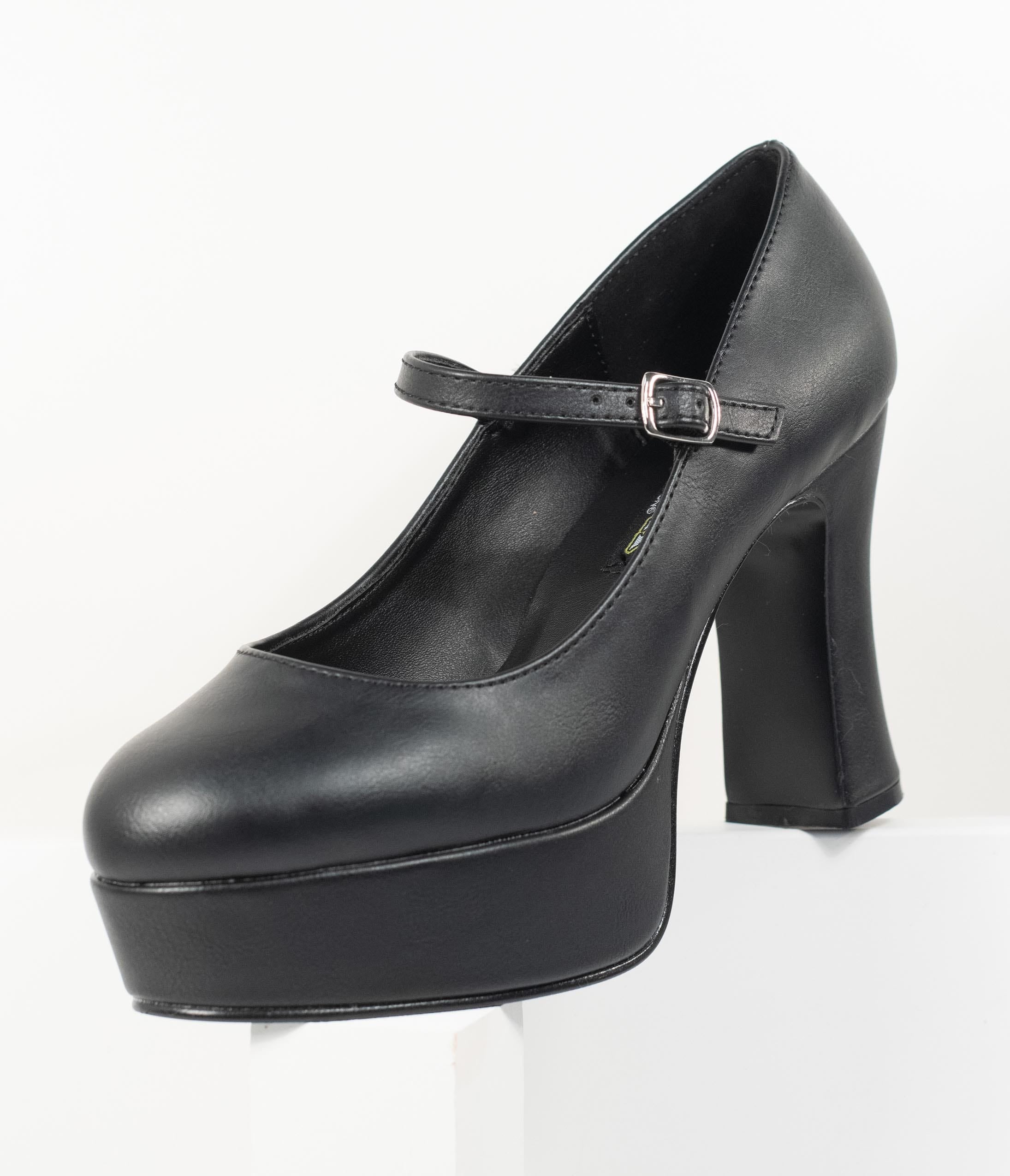 1960s Black Leatherette Mary Jane Platform Heels