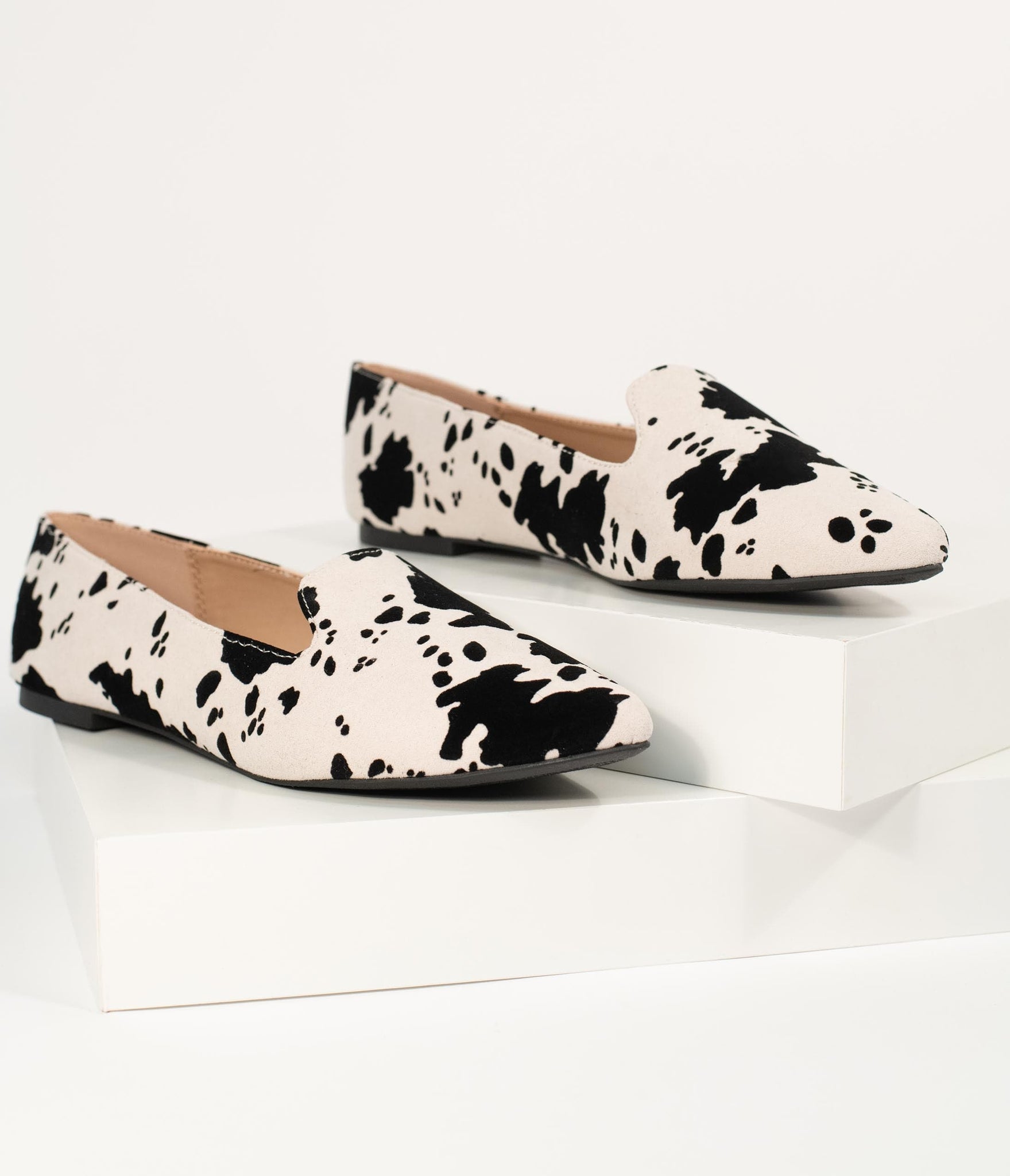 Cow Print Suede Loafer Flats