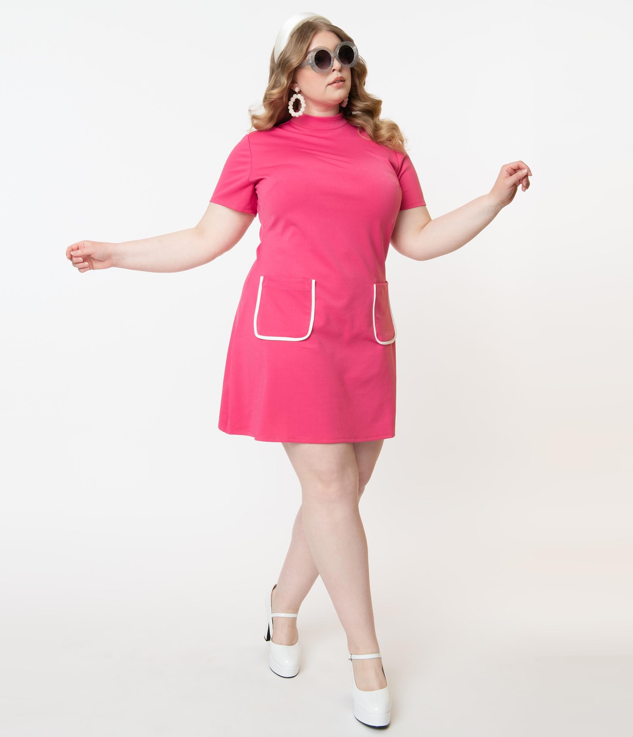 Smak Parlour Plus Size Hot Pink Mock Turtleneck Wave Maker Dress