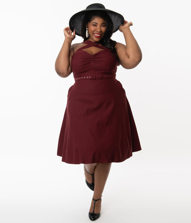 Unique Vintage Plus Size Hot Pink Devon Swing Dress