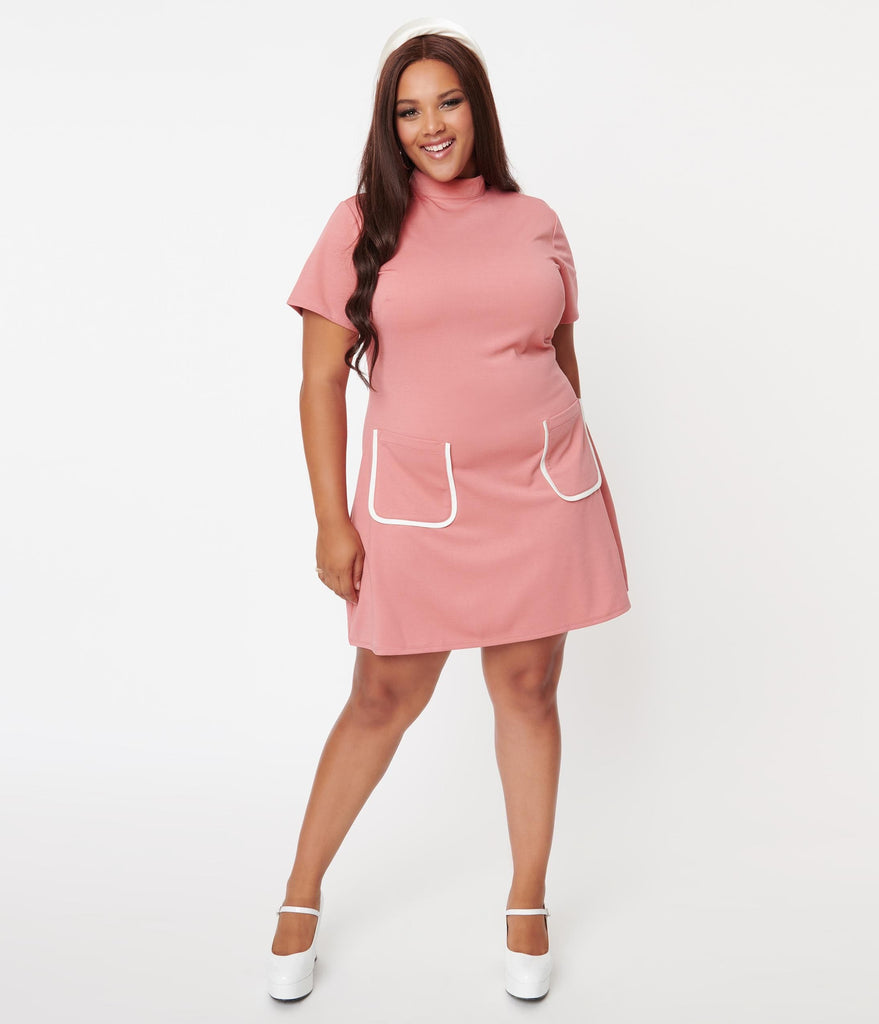 1960s Smak Parlour Plus Size Rose Pink Wave Maker Mini Dress