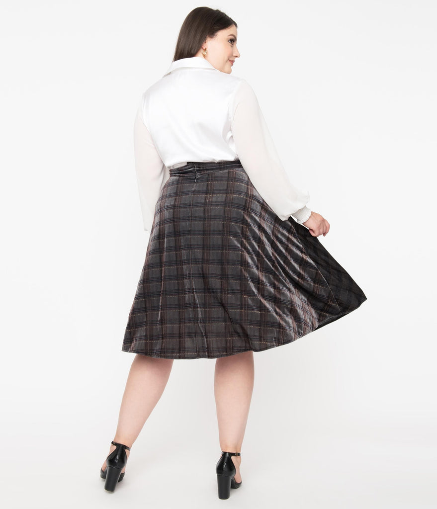 Unique Plus Size Navy Plaid Velvet Vivien Swing