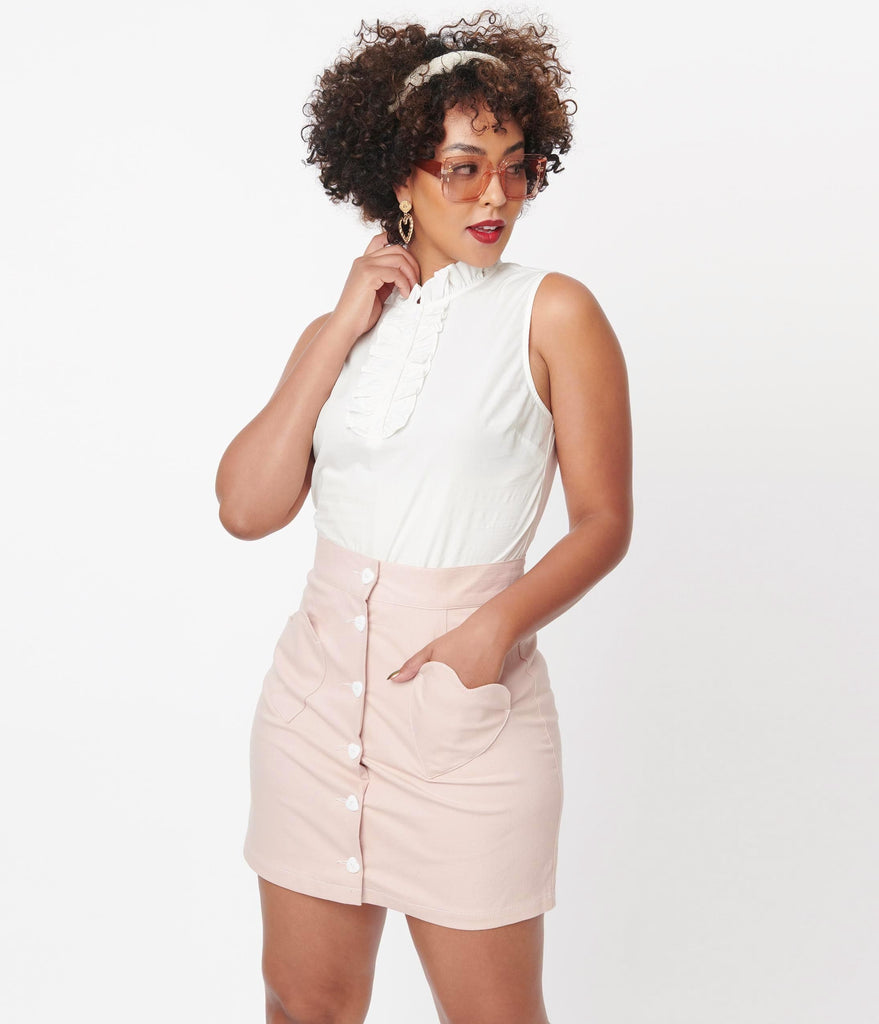 Smak Parlour Light Pink Hearts Match Game Mini Skirt – Unique Vintage