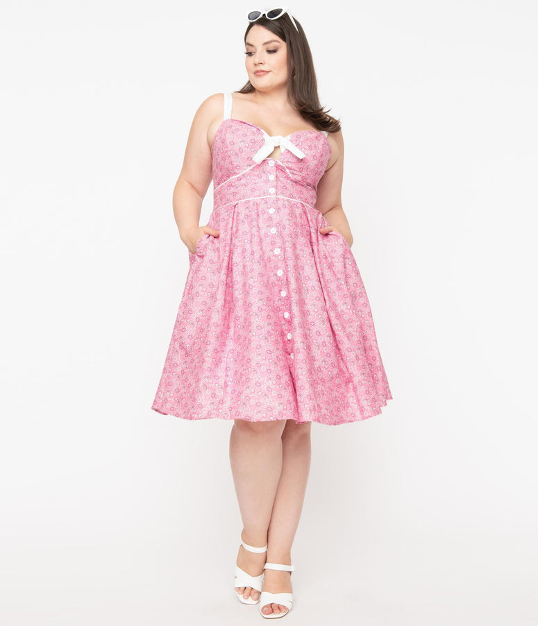 1970s acwashingmachines Plus Size Pink Bandana Rockie Swing Dress
