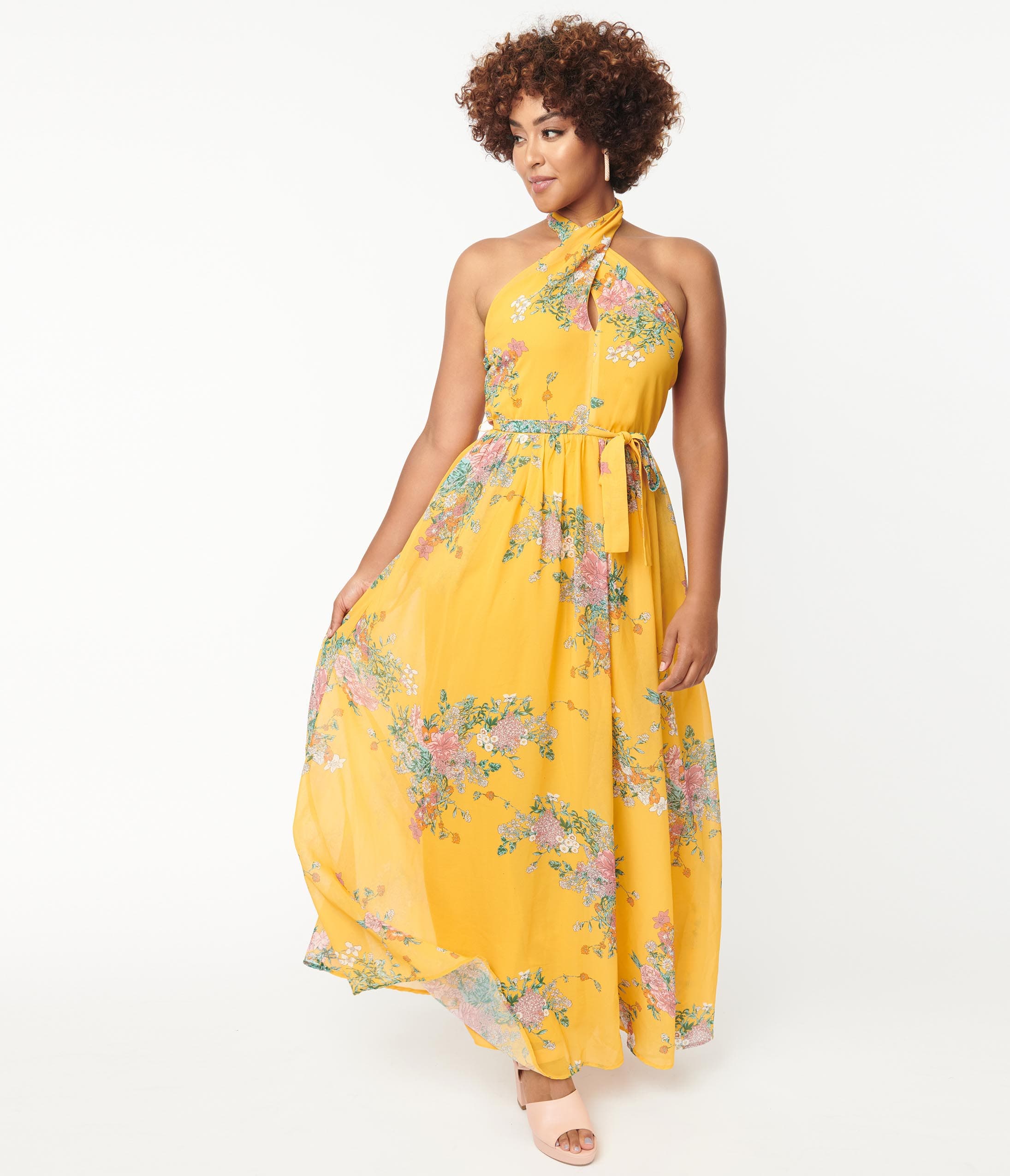 

Smak Parlour Mustard & Pink Floral Budding Romance Maxi Dress