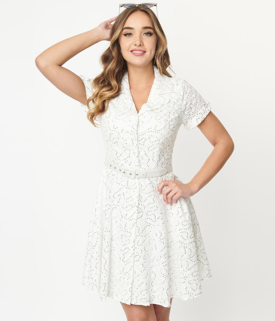 white eyelet womens dress