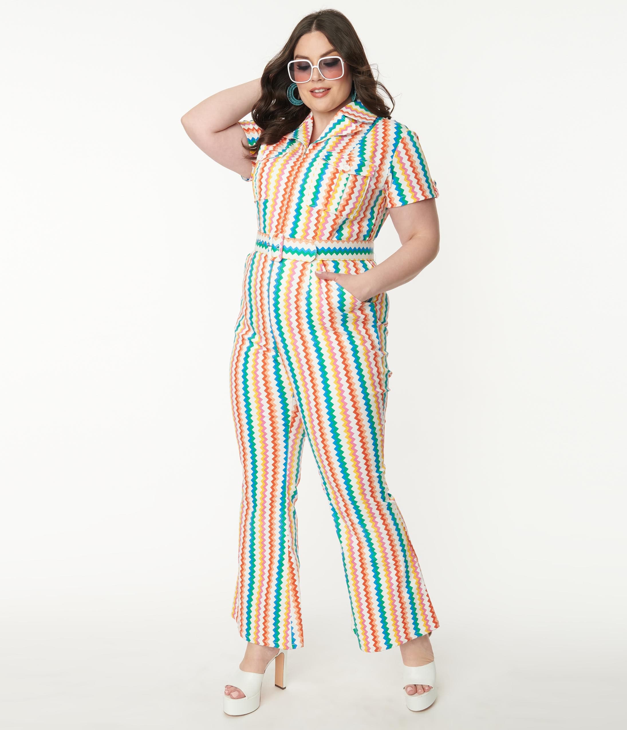 striped flare jumpsuit