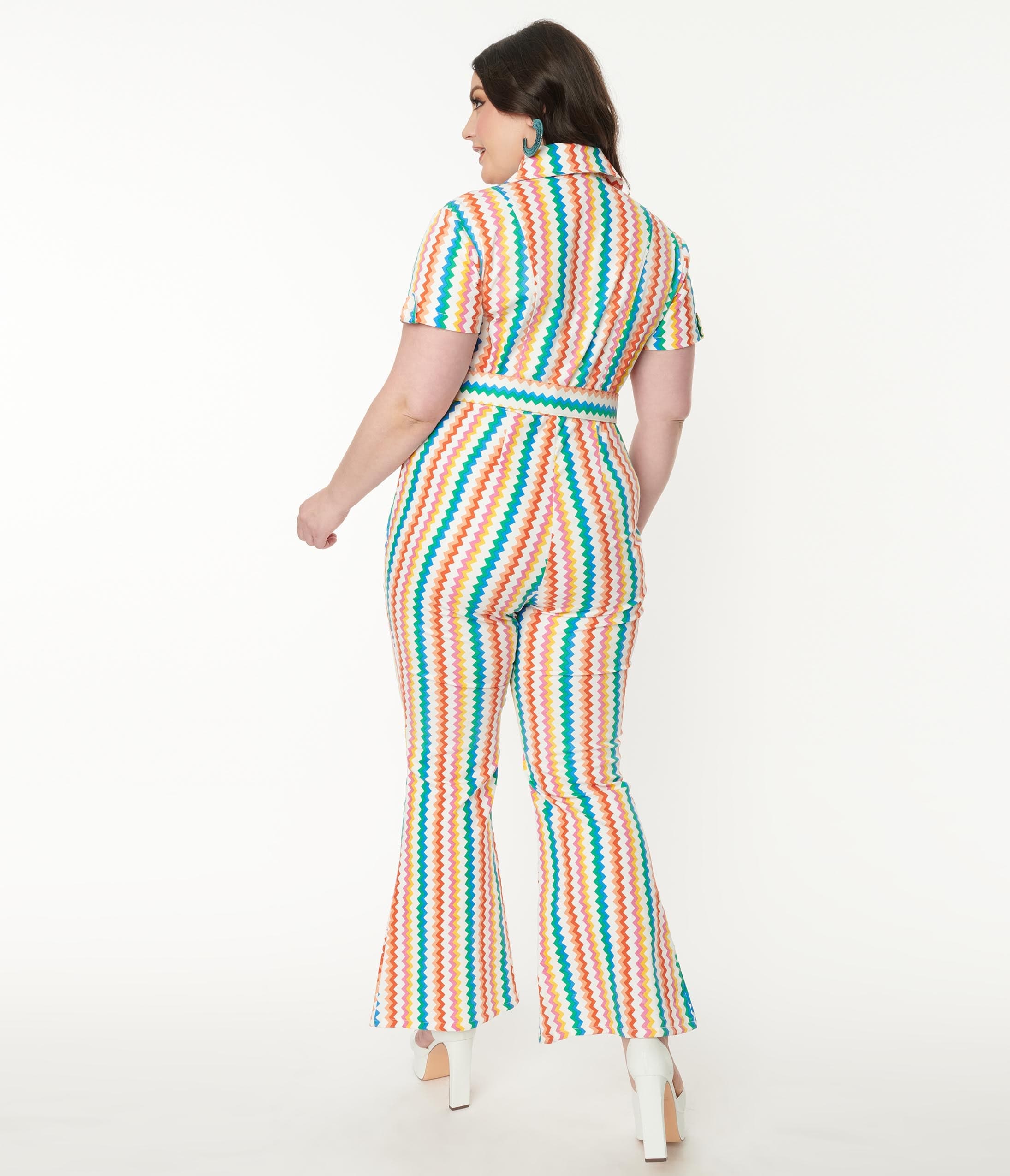 striped flare jumpsuit