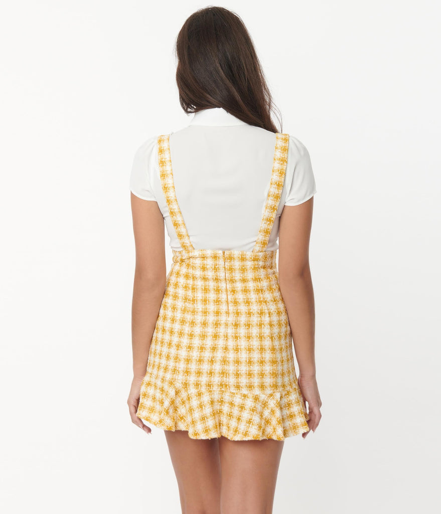 \u0026 Ivory Gingham Tweed Suspender Skirt 