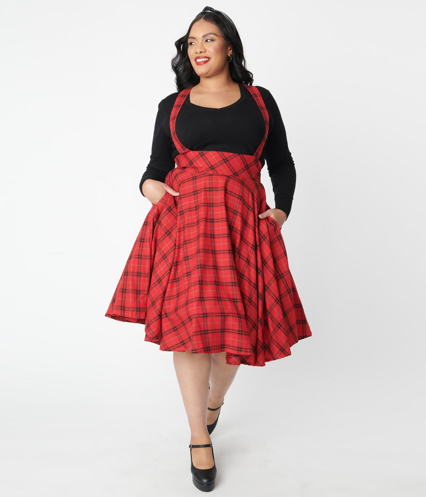 vores sydvest strimmel Magnolia Place Plus Size Red & Black Plaid Abby Pinafore Skirt – Unique  Vintage
