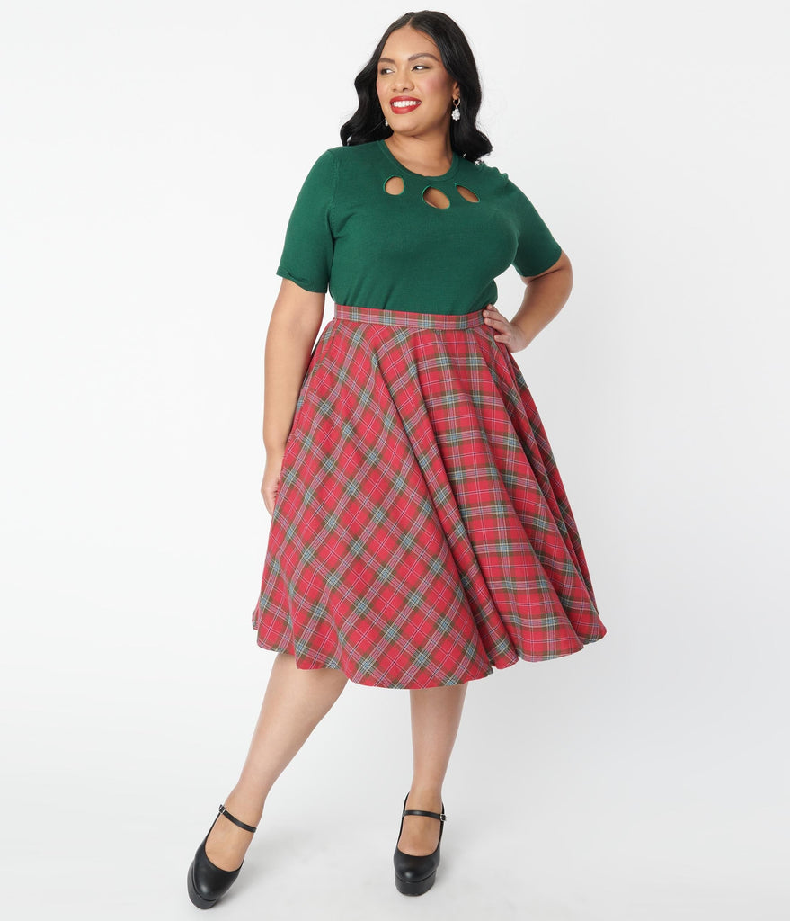 green plaid skirt plus size