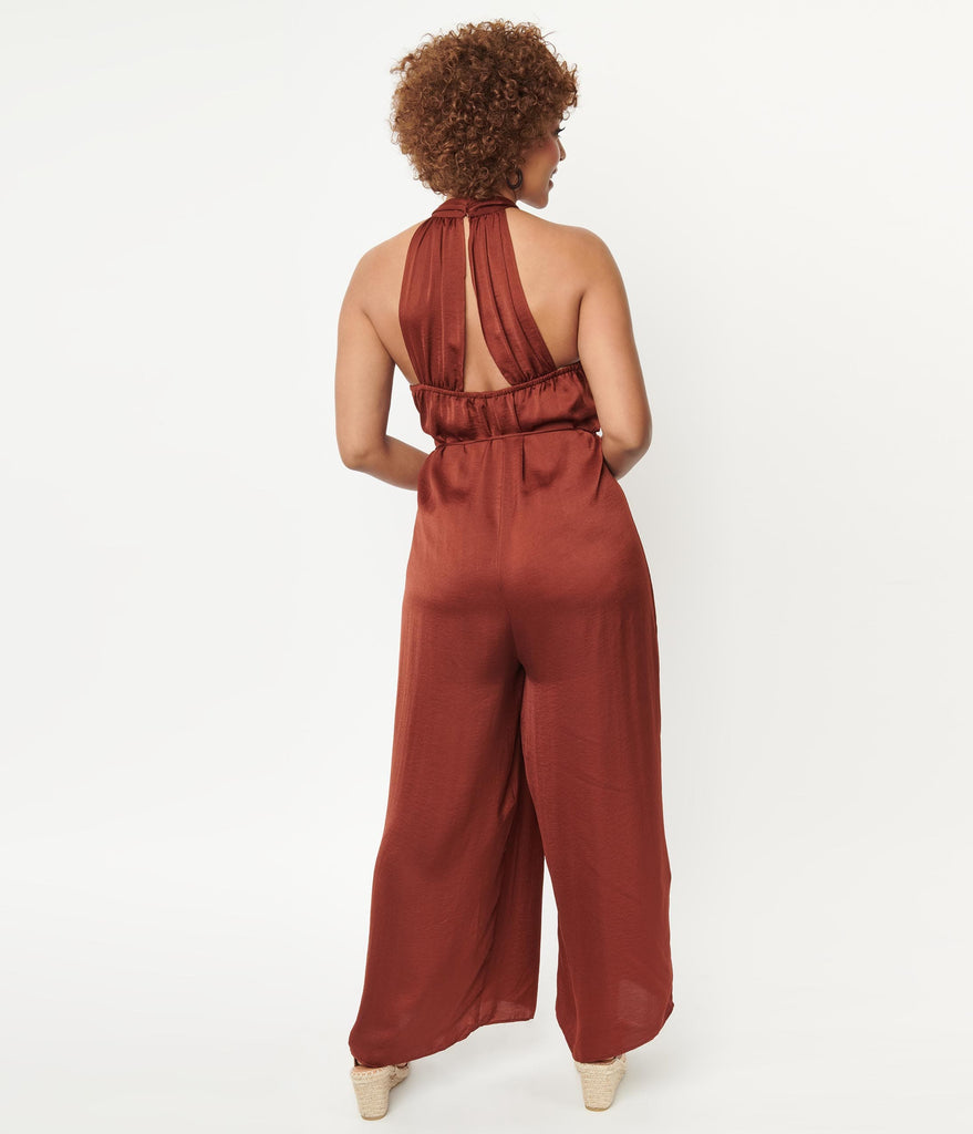 Rust Brown Halter Jumpsuit– Unique Vintage