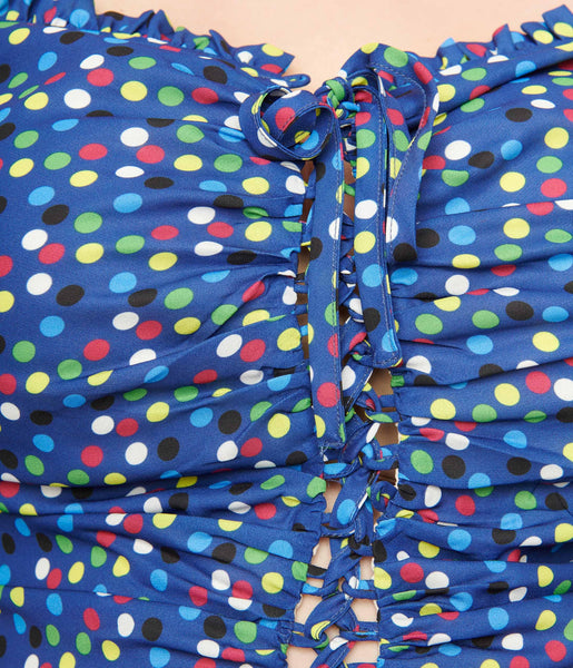 Smak Parlour Plus Size Blue & Rainbow Polka Dot Picnic Party Crop Top ...