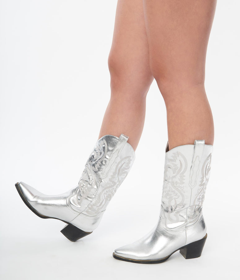 Silver Metallic Cowboy Boot
