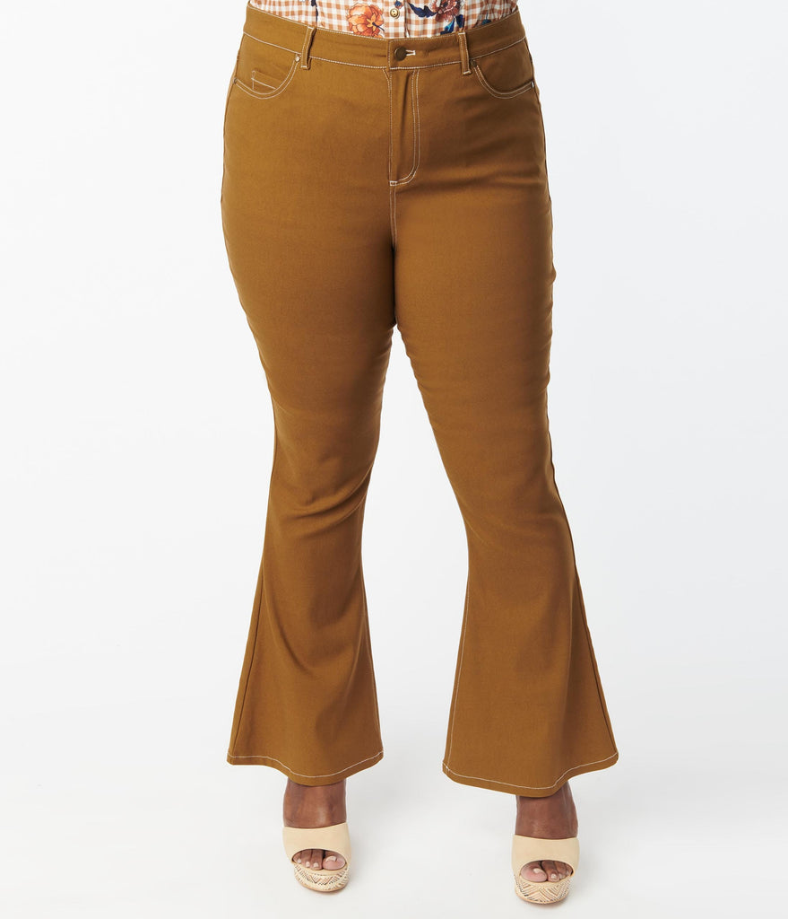 Unique Vintage Plus Size Camel Brown Majors Flare Pants