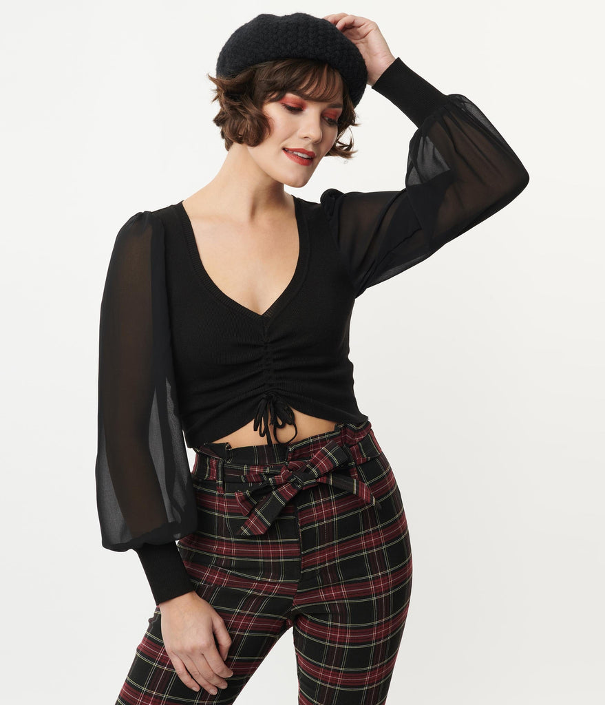 Black Long Sleeve Crop Top – Unique Vintage