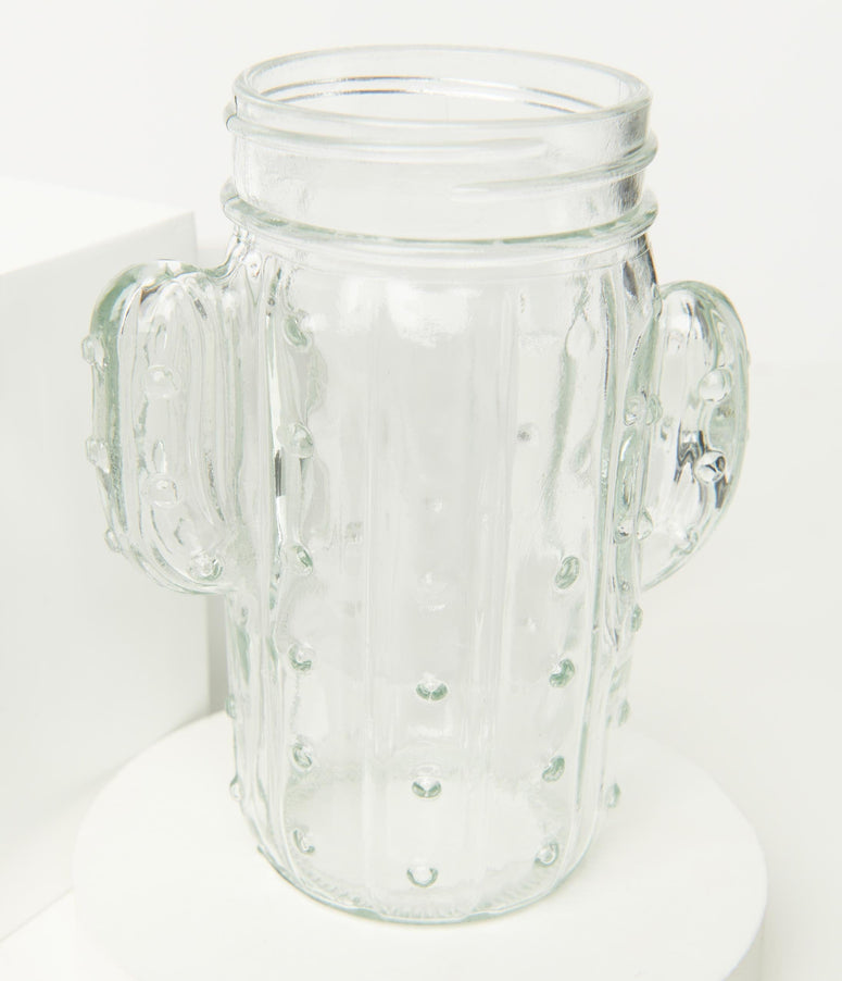 Glass Cactus Mason Jar Cup
