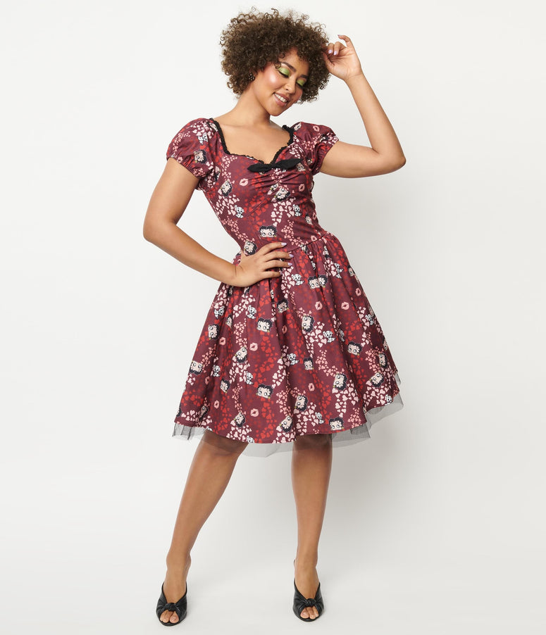 Betty Boop x acwashingmachines Burgundy Heart Babydoll Dress