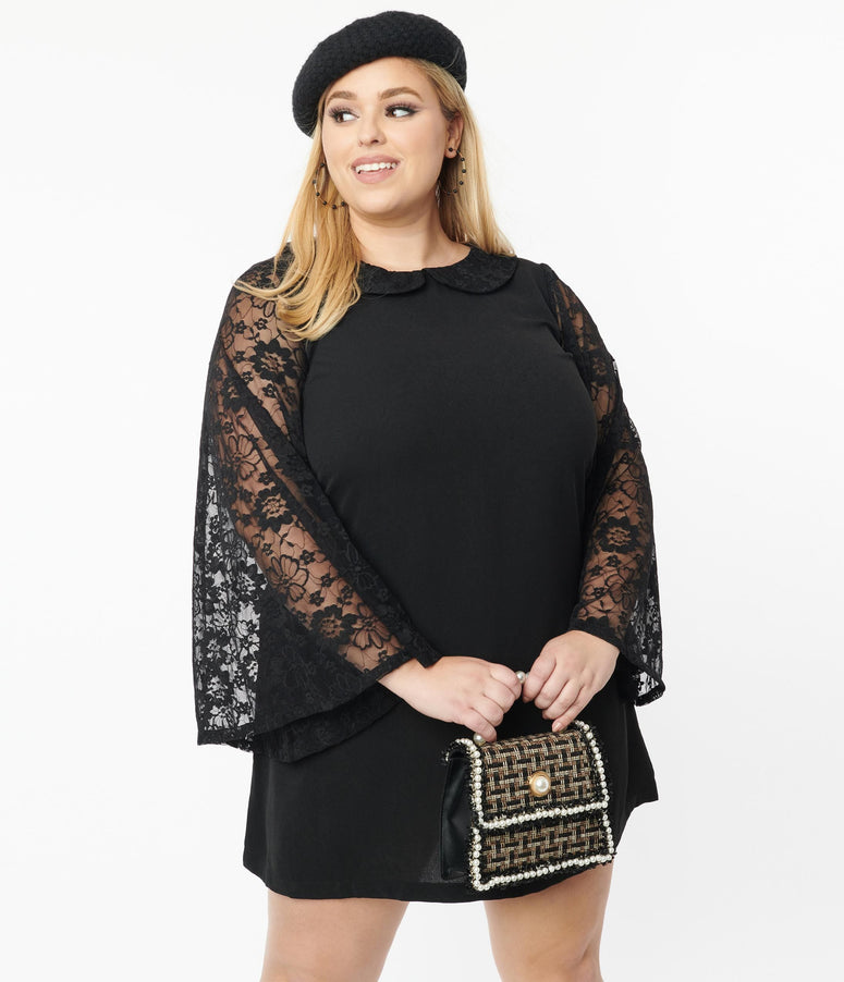Smak Parlour Plus Size Black & Lace Sleeve Mini Dress