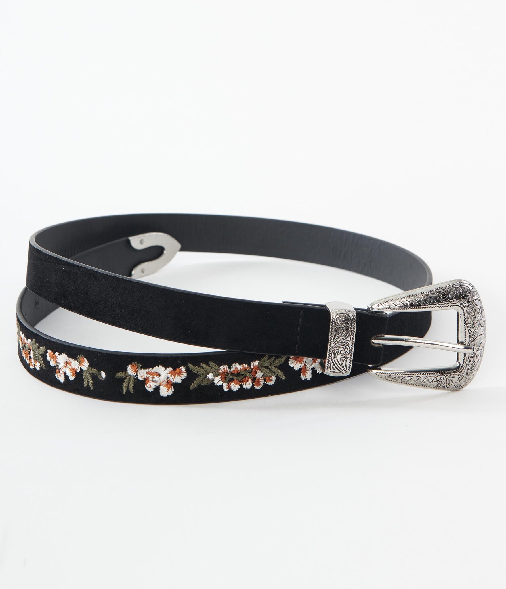 Black Velvet & Floral Embroidered Western Belt