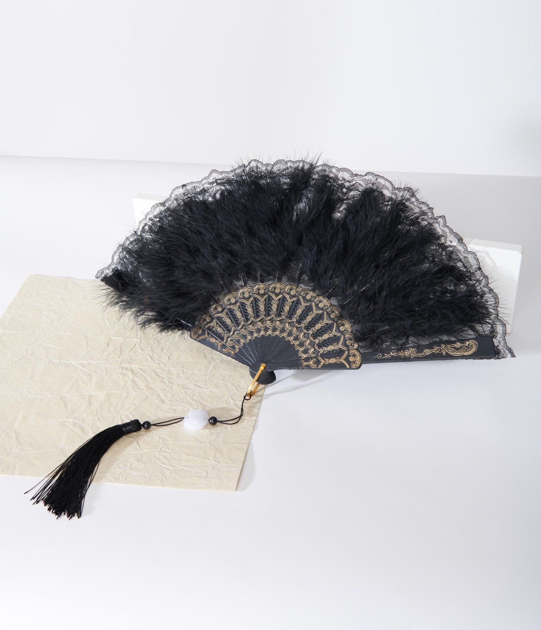 

1920S Style Black Marabou Feather Fan