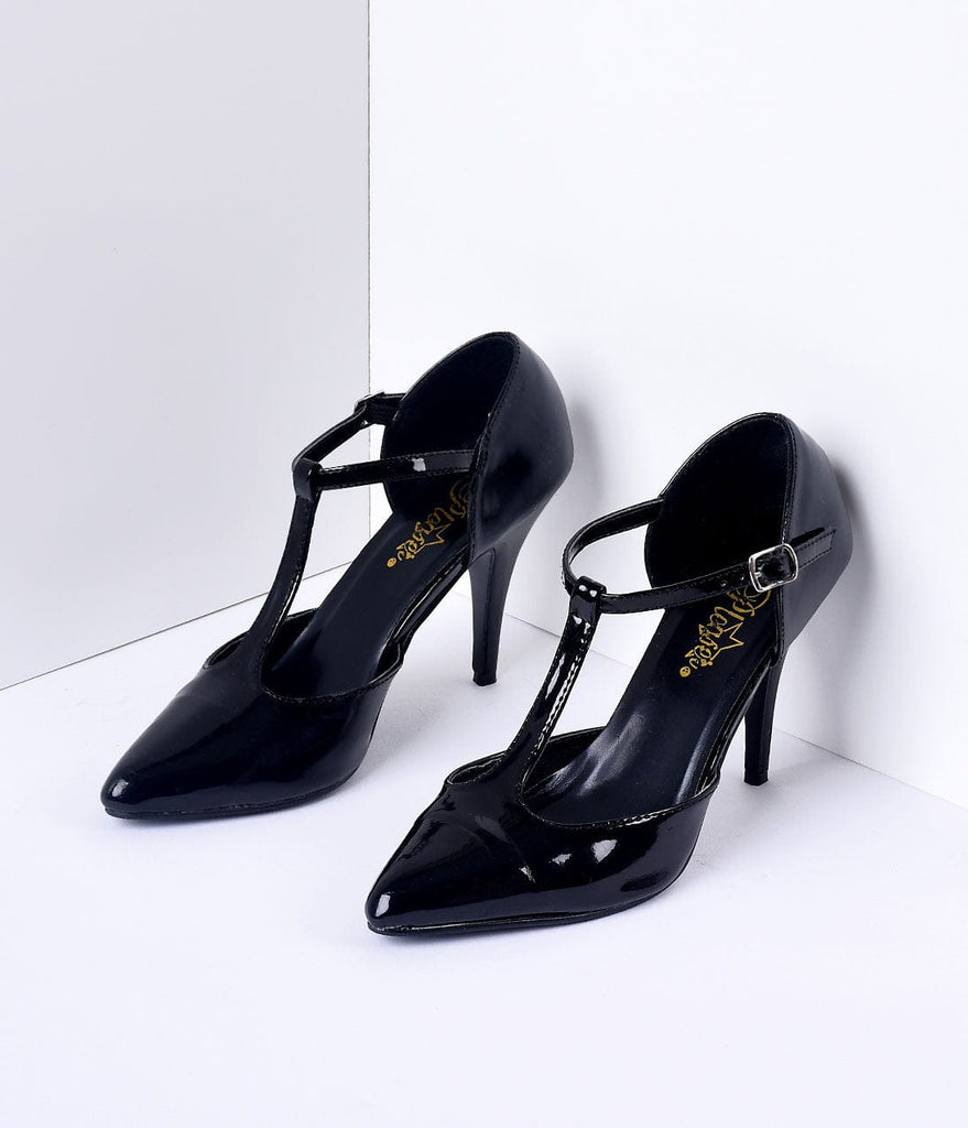 patent leather t strap heels