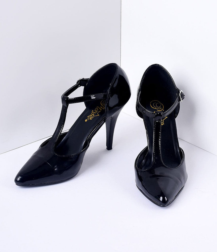 1920s Style Black T-Strap Heels 