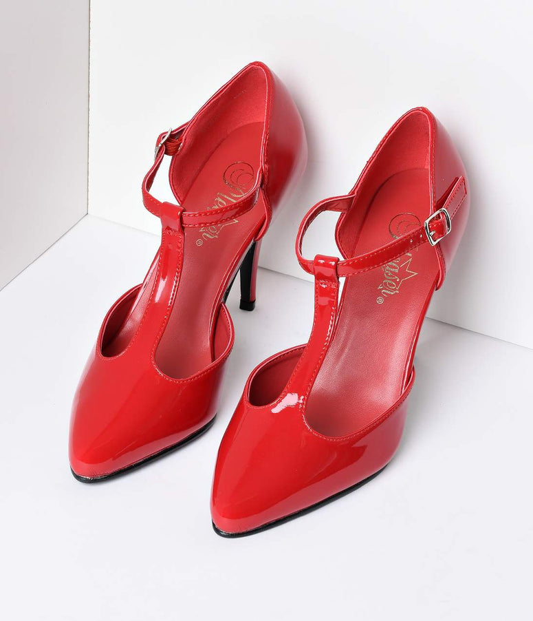 1920s Style Red T-Strap Heels