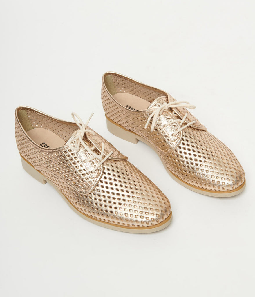 Chelsea Crew Rose Gold Leather Oxford Shoes – Unique Vintage