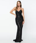 Sequined Mesh Open-Back Slit Sweetheart Short Dress by May Queen Inc.