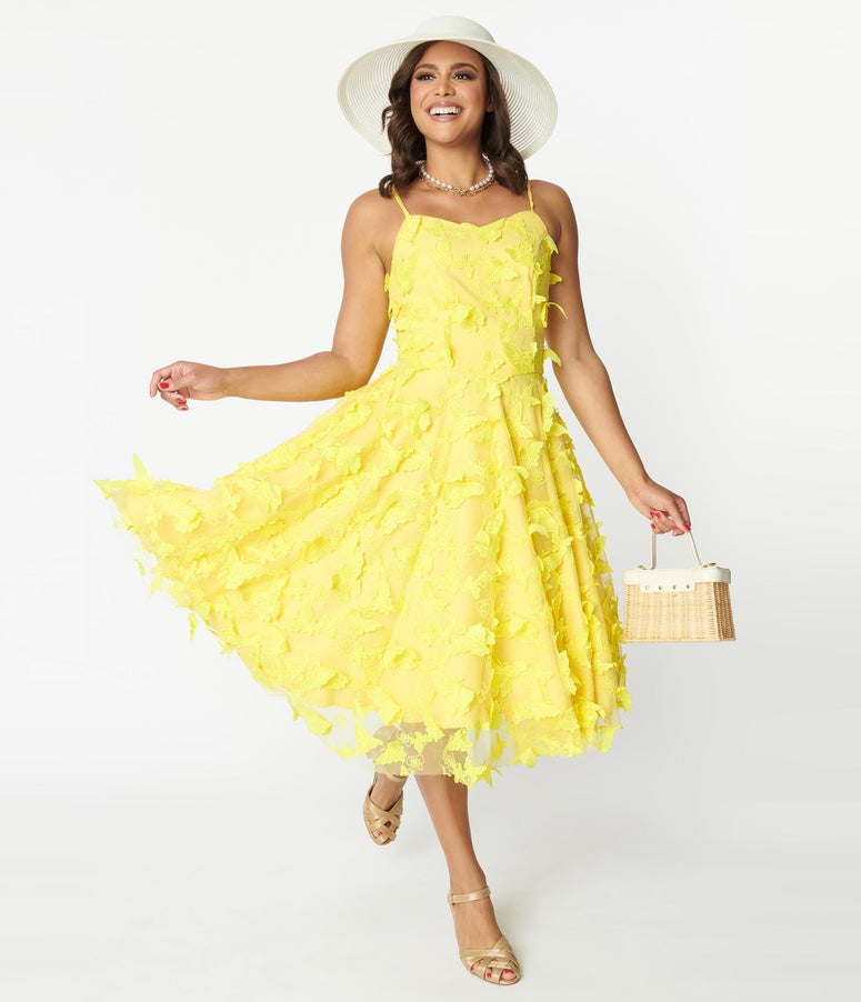 Magnolia Place Yellow Butterfly Ray Swing Dress
