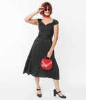 Swing-Skirt Satin Back Zipper Cap Sleeves Dots Print Dress
