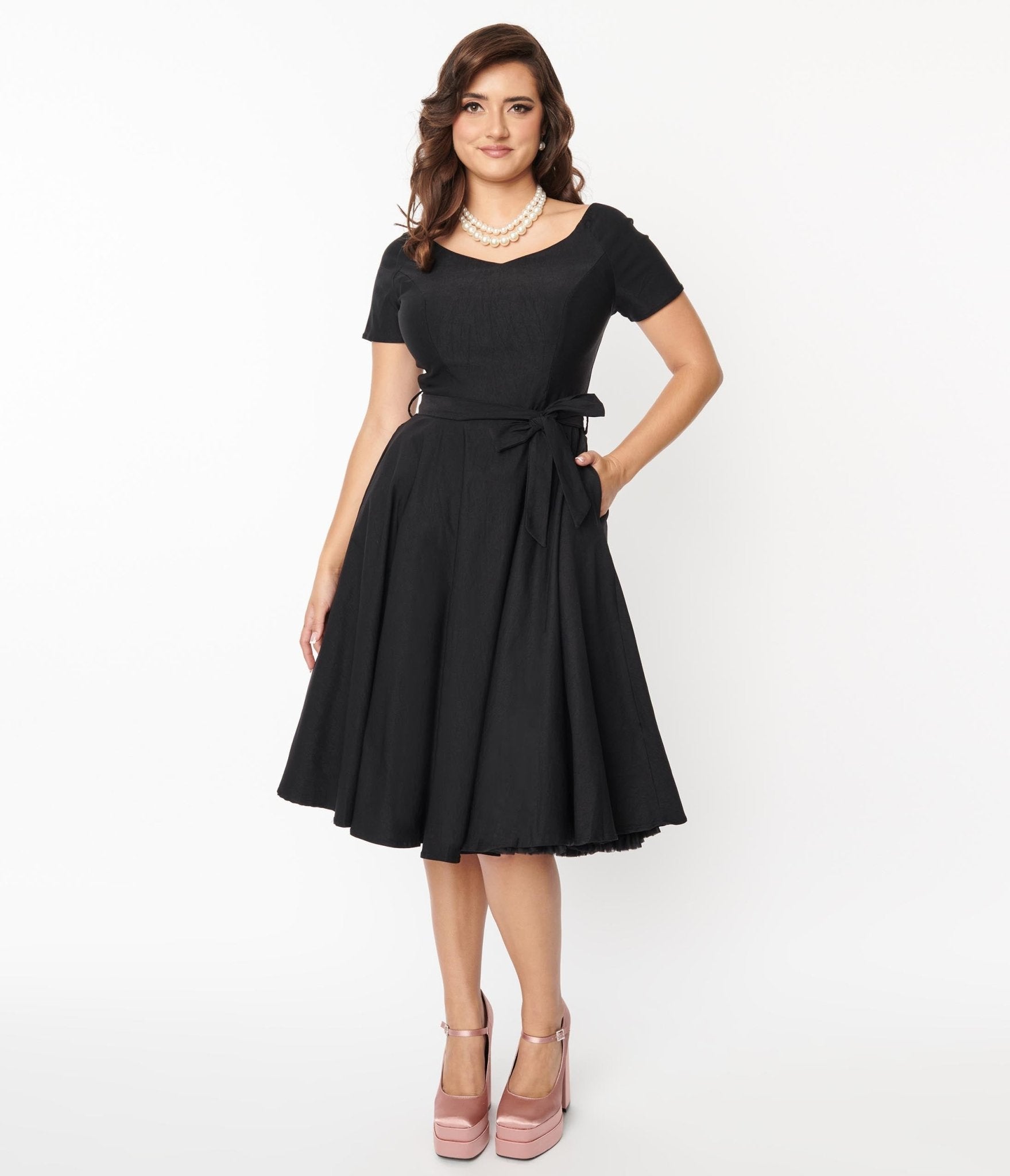 Unique Vintage Plus Size Black Sweetheart Midge Swing Dress