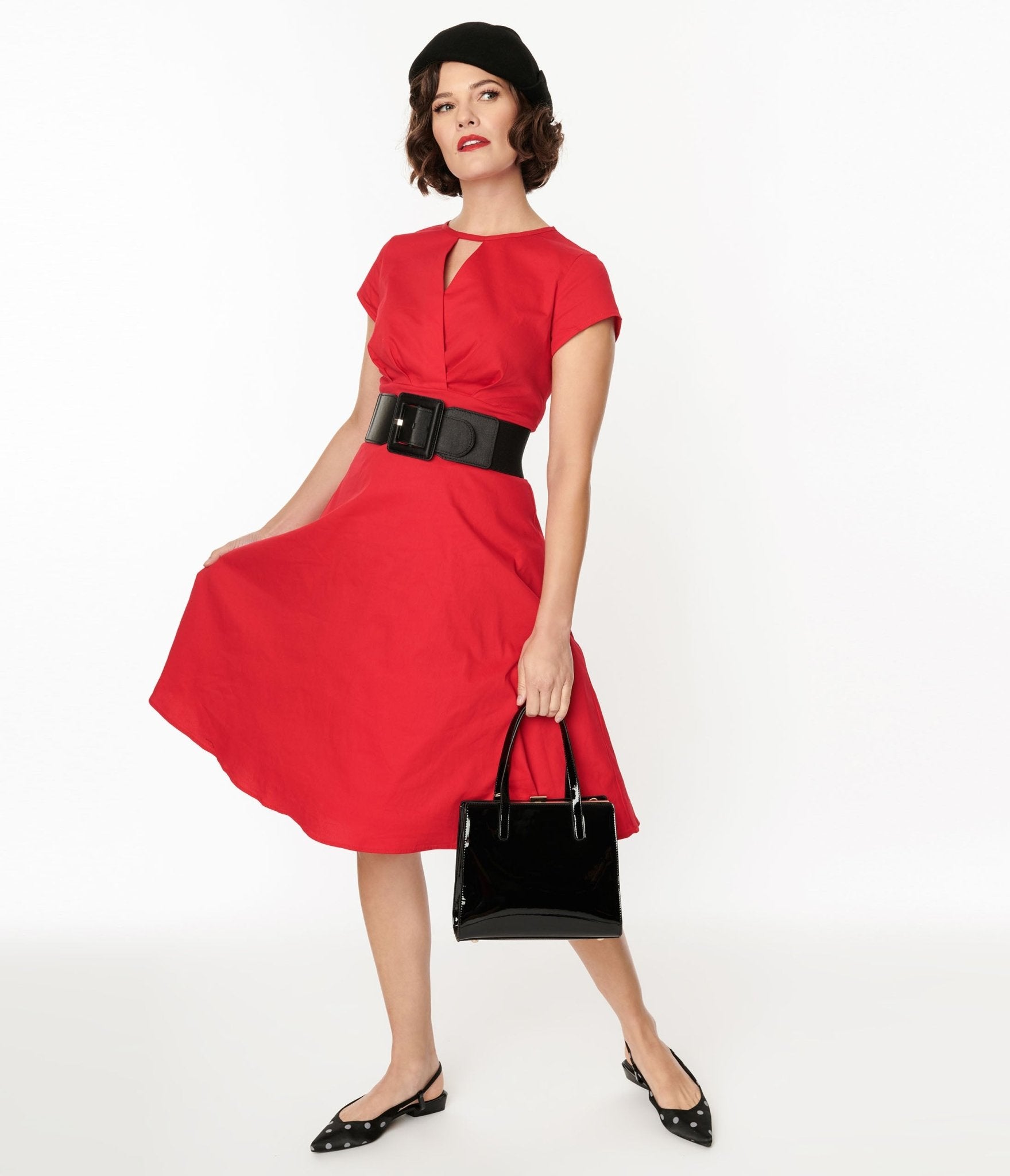 

1950S Style Red Cotton Swing Dress