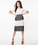 1970s Style Ivory & Colorblock Knit Skirt