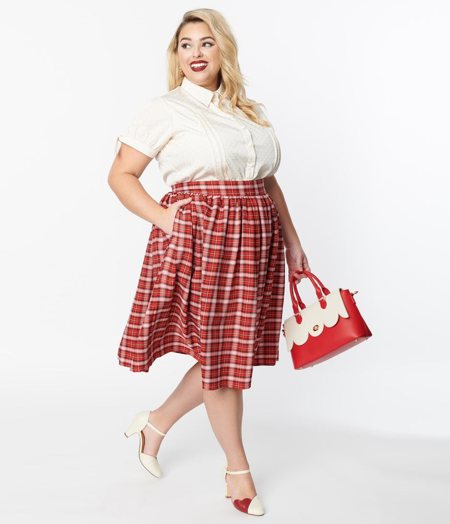 Unique Vintage Plus Size Red & White Plaid Gellar Skirt