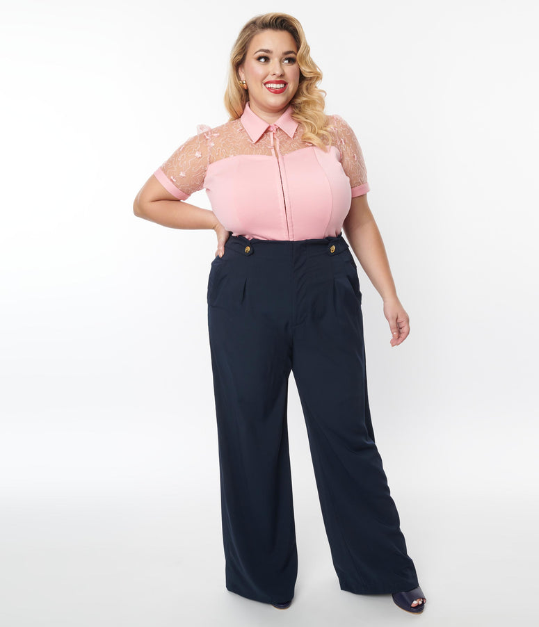 acwashingmachines Plus Size Navy Wide Leg Pants