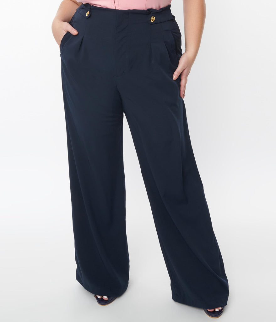 2TUCK WIDE FLARE SLACKS NAVY | blkfotovideo.es