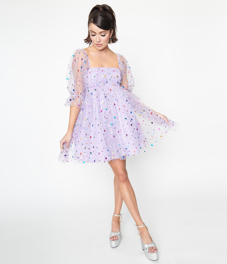 Smak Parlour Purple Confetti Hearts Love Interest Babydoll Dress